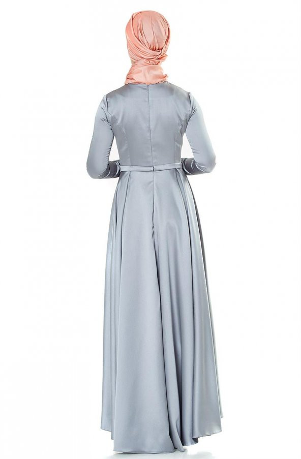 Fashion Night Abiye Elbise-Gri 2224-04 - 5