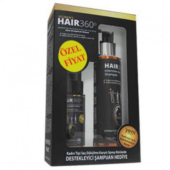 Hair 360 Women Sprey 50 ml + Hair 360 İntensive Hair Loss Shampoo 200 ml Hediye