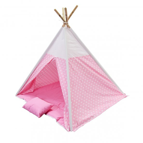 Oyun Çadırı %100 Pamuklu Kumaş Kızılderili Çadırı, Oyun Evi (Kod19YıldızlıPembe)
