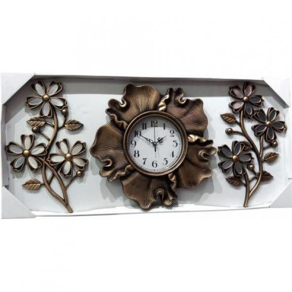 Üç 3 Parça Çiçek Bakır Ferforje Eski Görünüm Oymalı Duvar Saati - Resim 2