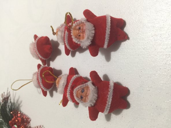 Küçük 6 Adet Askılı Kırmızı Noel Baba Çam Ağacı Ağaç Süsü Süsleri - 2