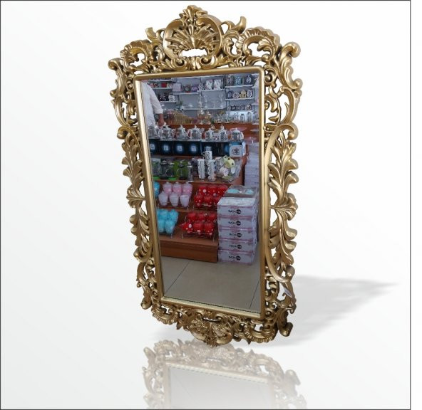 Büyük Dev Sarı Yaldız Rustik Boy Banyo Salon Komodin Duvar Aynası - Resim 2