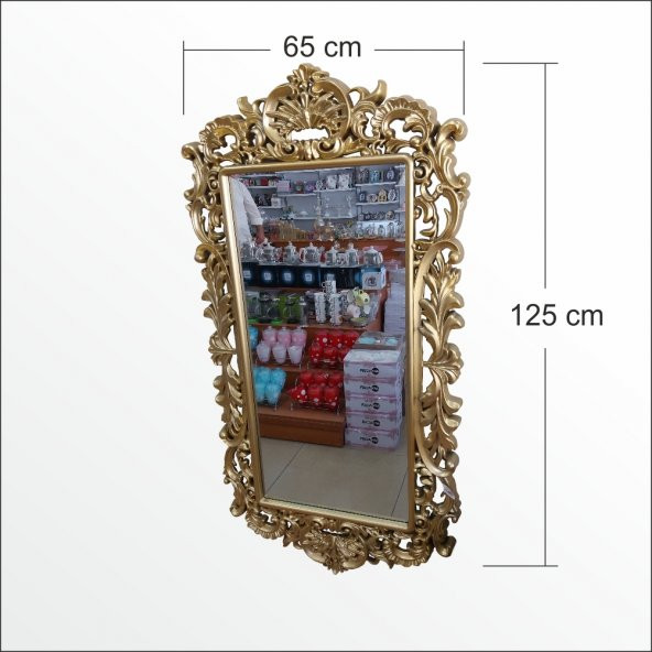 Büyük Dev Sarı Yaldız Rustik Boy Banyo Salon Komodin Duvar Aynası - Resim 3