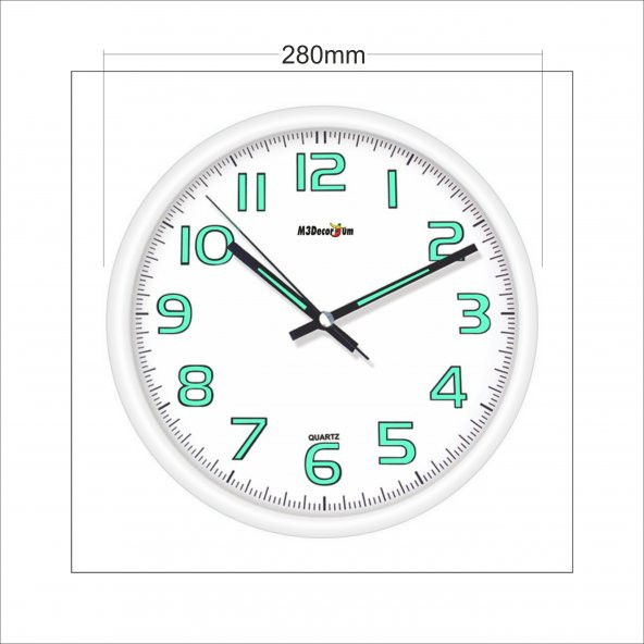 White Frame Beyaz Fosforlu Phosphorous Wall Clock Duvar Saati - 2