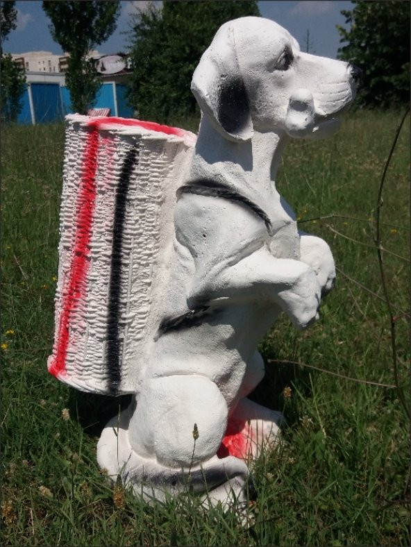 Kemikli Sevimli Köpek İç Dış Mekan 55cm Şemsiyelik Sepetli Heykel