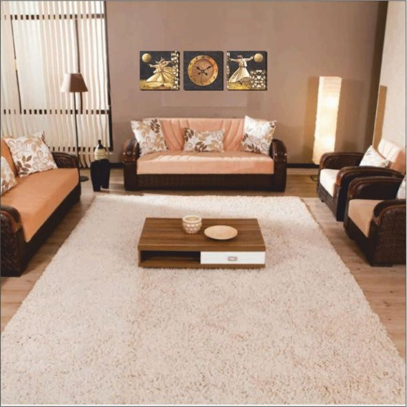 Mevlana Semazen Üçlü 3 lü Kanvas Canvas Duvar Saati - 3