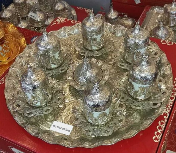 Osmanlı Motifli Oymalı İşlemeli Metal Gümüş Kaplama Fincan Takımı - 2