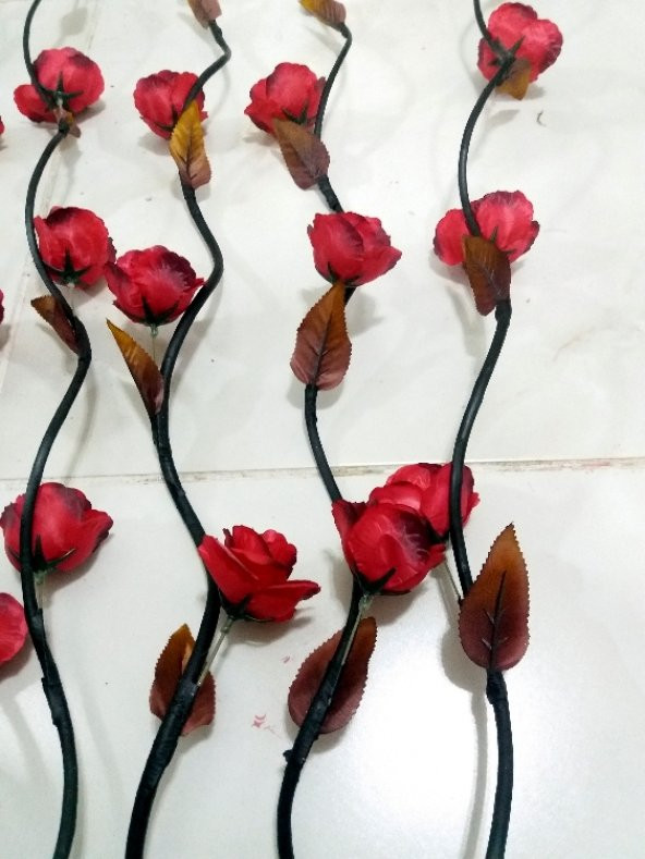5 Adet 160cm Kırmızı 15 Çiçekli 5 Tomurcuklu Siyah Uzun Dal