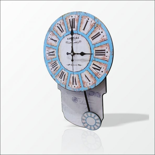 46cm Sallanır Sarkaçlı Şahküllü Mavi Retro Vintage Duvar Saati - 3