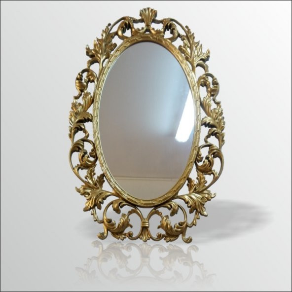 103cm Sarı Yaldız İşlemeli Oymalı Desenli Rustik Duvar Boy Aynası - 2