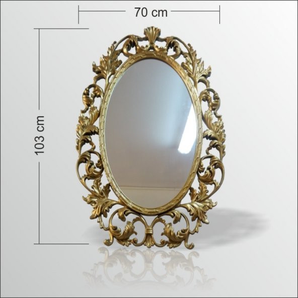 103cm Sarı Yaldız İşlemeli Oymalı Desenli Rustik Duvar Boy Aynası - 4