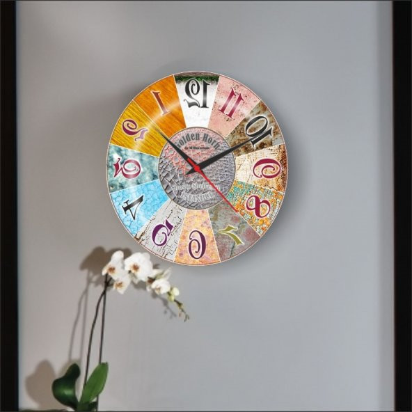 Renkli Ters Çalışan Aynadan Okunan 35cm Bombe Camlı Duvar Saati - Resim 2