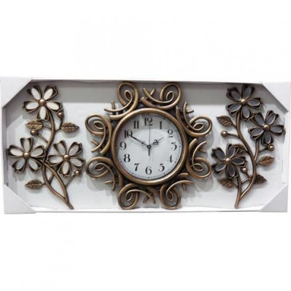 Ferforje Görünüm Üç 3 Parçalı Aynalı Çiçek Oymalı Duvar Saati - Resim 2