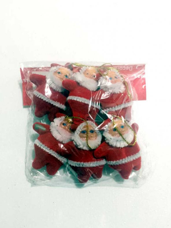 Küçük 6 Adet Askılı Kırmızı Noel Baba Çam Ağacı Ağaç Süsü Süsleri
