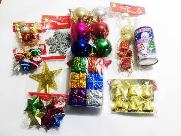 Kar Spreyli Çok Renk Çeşitli Yılbaşı Çam Ağacı Ağaç Süsü Süsleri