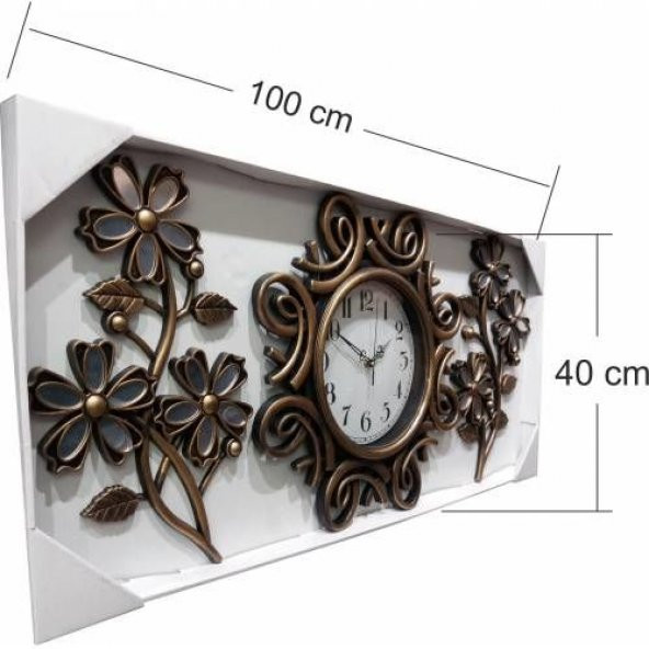 Ferforje Görünüm Üç 3 Parçalı Aynalı Çiçek Oymalı Duvar Saati - Resim 3