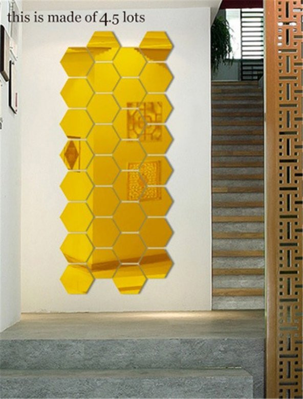 Altıköşe Altıgen Geometrik Hexagon 4 mm Cam 18x16 Duvar Boy Aynası - 3