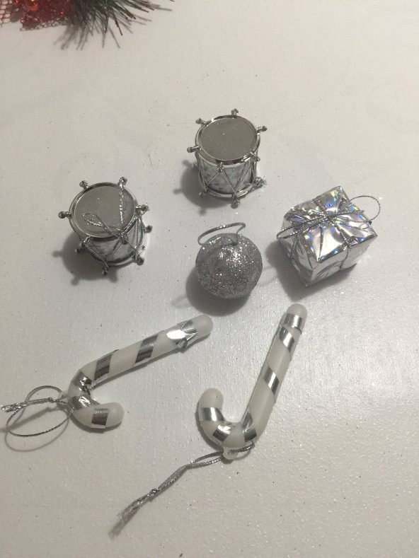 Karma Desen Gümüş Simli Yılbaşı Ağacı Ağaç Süsü Süsleri