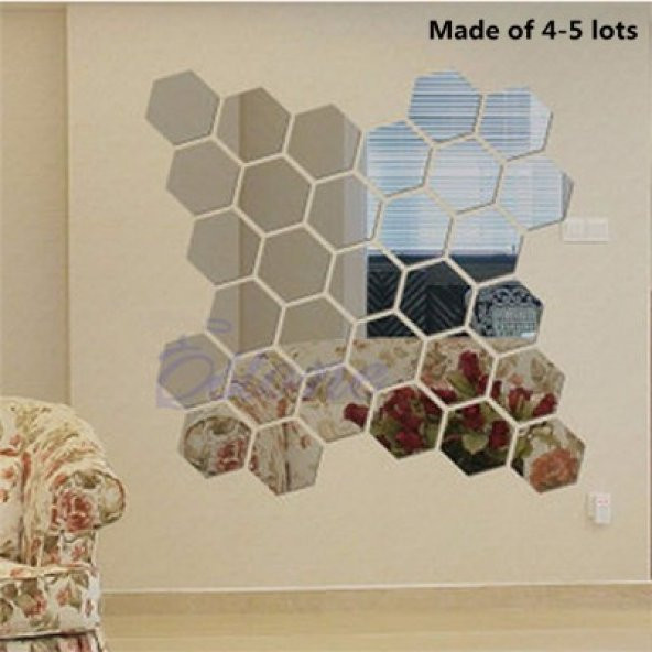 Altıköşe Altıgen Geometrik Hexagon 4 mm Cam 18x16 Duvar Boy Aynası - 5