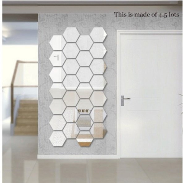 Altıköşe Altıgen Geometrik Hexagon 4 mm Cam 18x16 Duvar Boy Aynası - 6