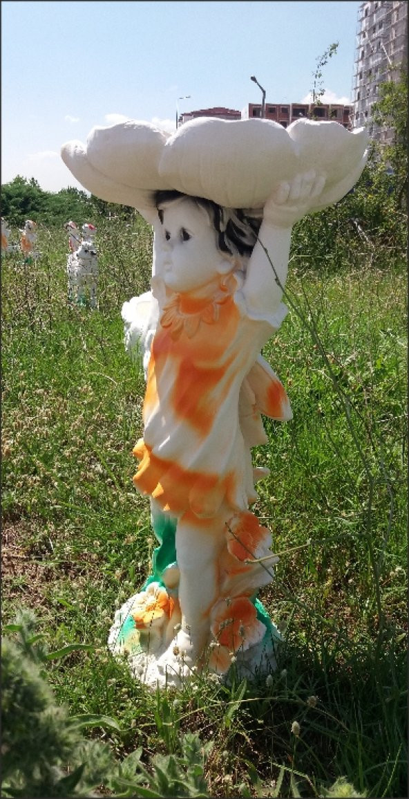 Tabaklı Tepsili Kız İç Dışmekan 65cm Bahçe Kapı Yanı Heykeli