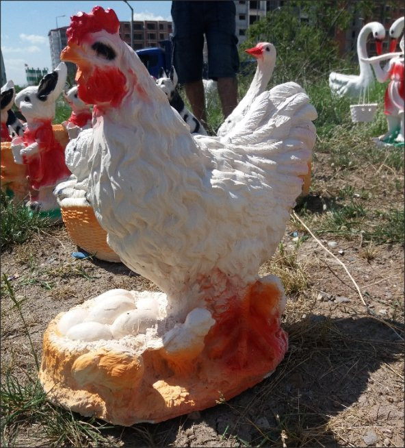 Yumurtalı Tavuk İç ve Dış Mekan 35cm Ev Bahçe Köşe Masa Heykeli