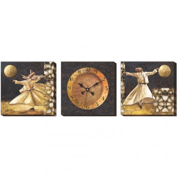 Mevlana Semazen Üçlü 3 lü Kanvas Canvas Duvar Saati