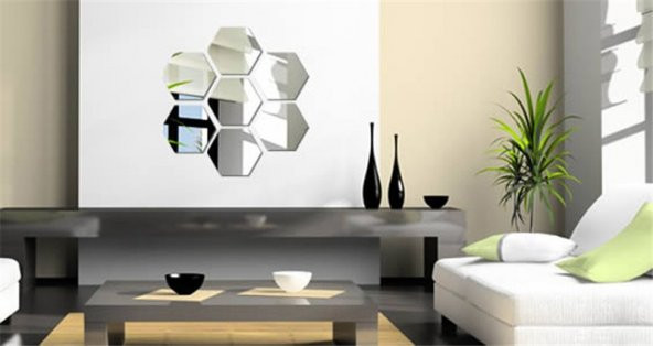 Altıköşe Altıgen Geometrik Hexagon 4 mm Cam 18x16 Duvar Boy Aynası - 10