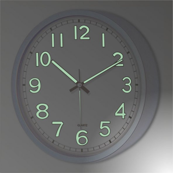 22 cm Karanlıkta Parlayan Fosforlu Beyaz Kahve Siyah Duvar Saati - Resim 2