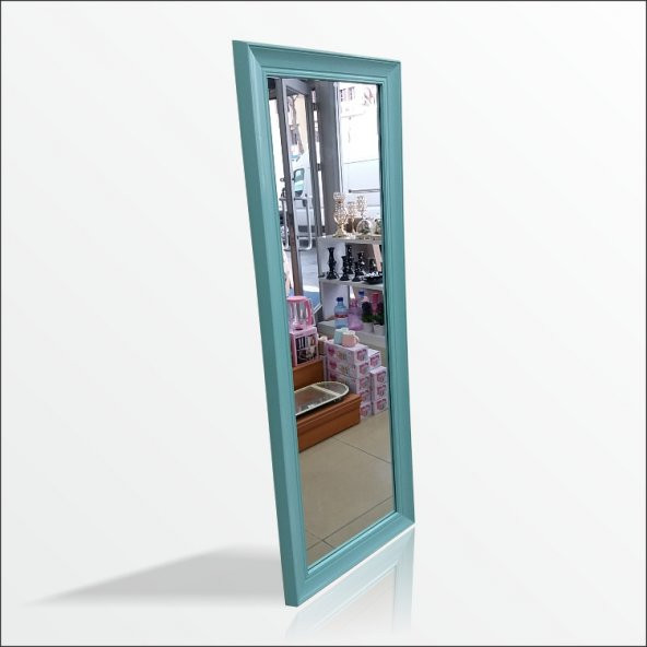 110cm Boy Turkuaz Mavi Çerçeve Boy Koridor Soyunma Kabini Aynası