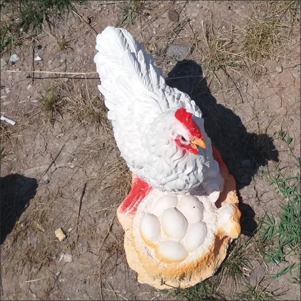 Yumurtalı Tavuk İç ve Dış Mekan 35cm Ev Bahçe Köşe Masa Heykeli - 2