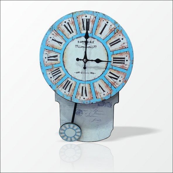 46cm Sallanır Sarkaçlı Şahküllü Mavi Retro Vintage Duvar Saati