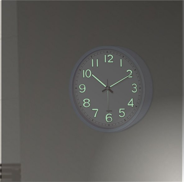 22 cm Karanlıkta Parlayan Fosforlu Beyaz Kahve Siyah Duvar Saati - Resim 3