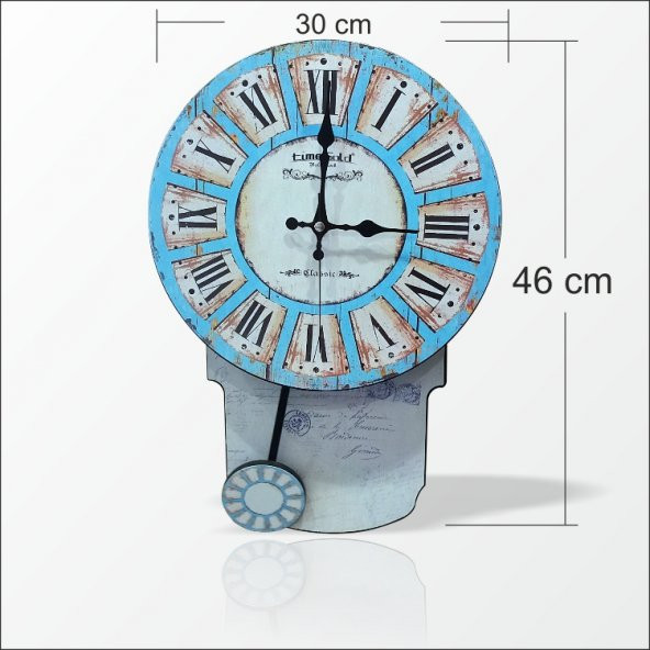 46cm Sallanır Sarkaçlı Şahküllü Mavi Retro Vintage Duvar Saati - 2