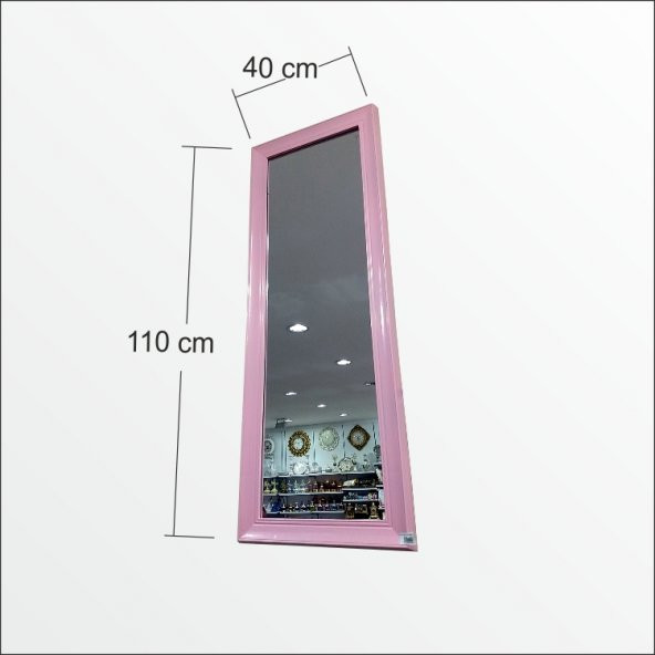 110cm Pudra Pembe Çerçeveli Salon Antre Banyo Duvar Boy Aynası - 3