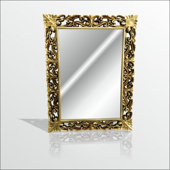 Altın Yaldız Varak Rustik İşlemeli Boy Banyo Duvar Salon Aynası