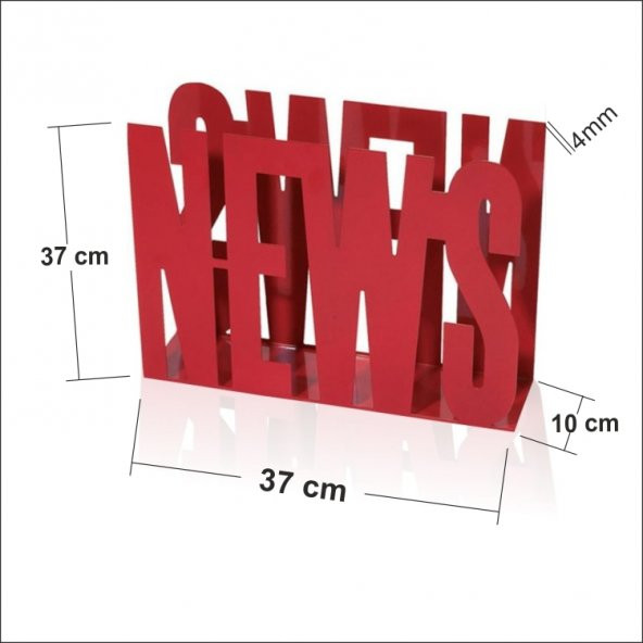 Gazete Dergi Standı 37x37cm News Yazılı Kırmızı Gazetelik Broşürlük Dergilik Posta Kutusu - 2