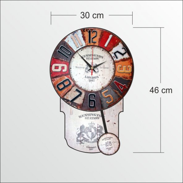 46 cm Büyük Sarkaçlı Renkli Dart Desenli Görünümlü Duvar Saati - Resim 3