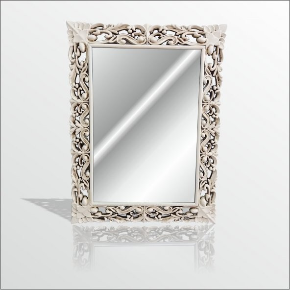 45x60cm Eskitme Rustik İşlemeli Krem Boy Banyo Duvar Salon Aynası