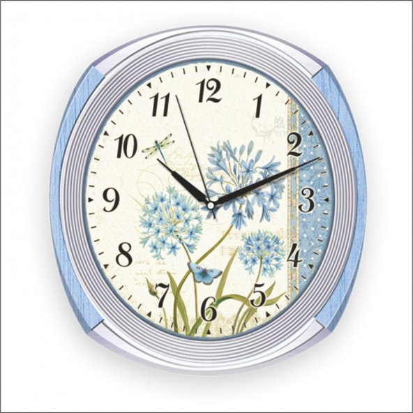 Mercan Mavili Mor Menekşeli Kelebekli Özel Tasarım Duvar Saati ürün görseli 1