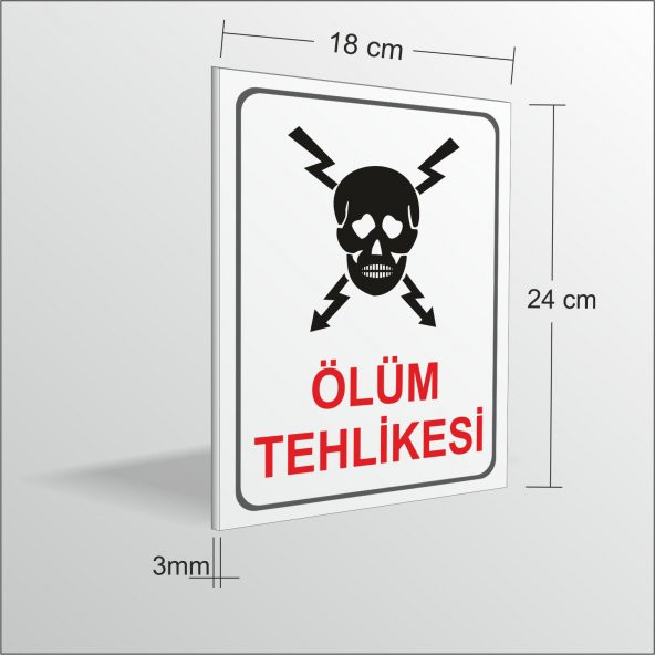 18x24cm. Ölüm Tehlikesi Yüksek Voltaj İkaz Levhası 3mm Kalınlık - Resim 2