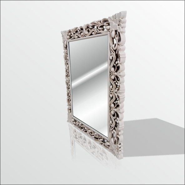 45x60cm Eskitme Rustik İşlemeli Krem Boy Banyo Duvar Salon Aynası - 2