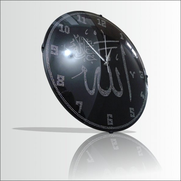 Bombe Camlı 30 cm Taşlı Allah (c.c.) Lafzı Duvar Saati