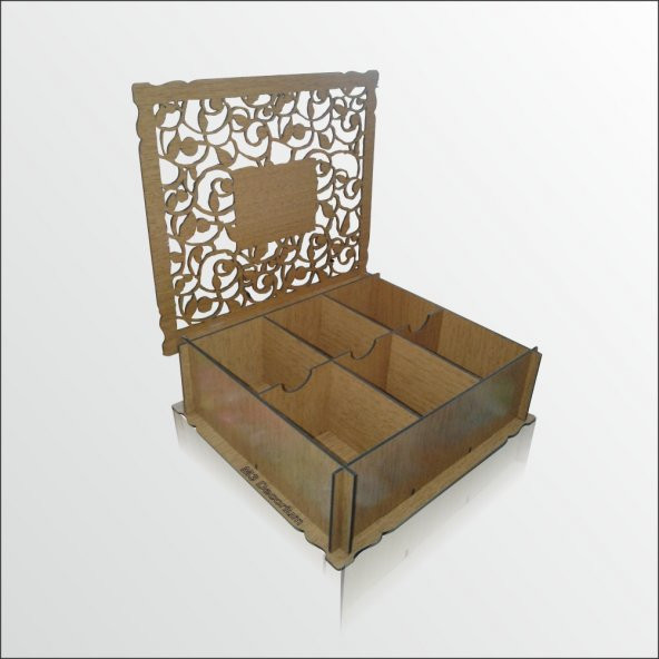 Kahverengi Ahşap Mistik İşlemeli Kapaklı Poşet Çay Kahve Kutusu