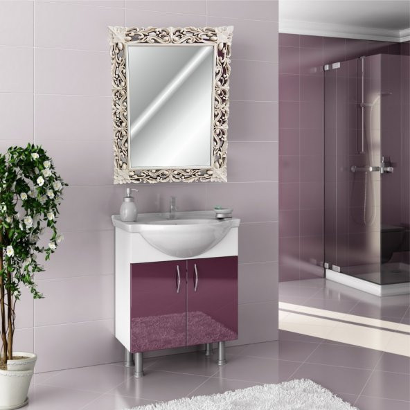 45x60cm Eskitme Rustik İşlemeli Krem Boy Banyo Duvar Salon Aynası - 3