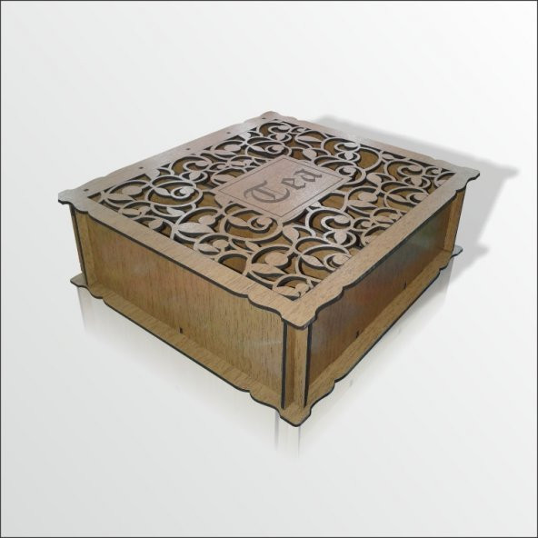 Kahverengi Ahşap Mistik İşlemeli Kapaklı Poşet Çay Kahve Kutusu - 2