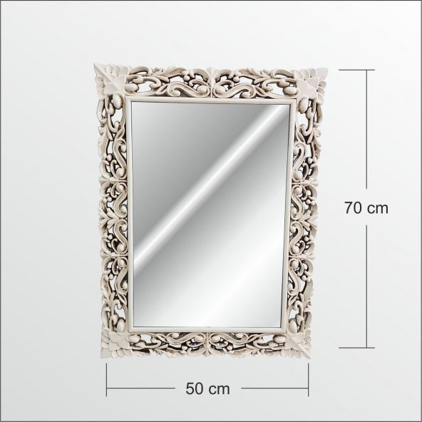 45x60cm Eskitme Rustik İşlemeli Krem Boy Banyo Duvar Salon Aynası - 4