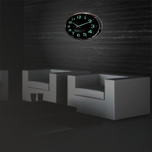 Fosforlu Termometreli Dijitalli Siyah Zeminli 32cm Duvar Saati - 3