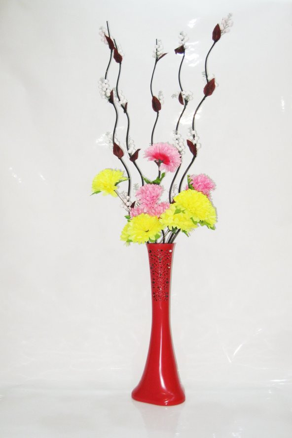 60 cm Kırmızı Desenli Vazo Çiçekler ürün görseli 1