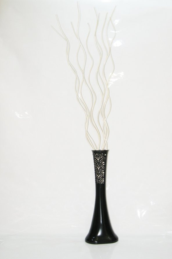 60 cm Siyah Desenli Vazo 10 Adet Krem Dal